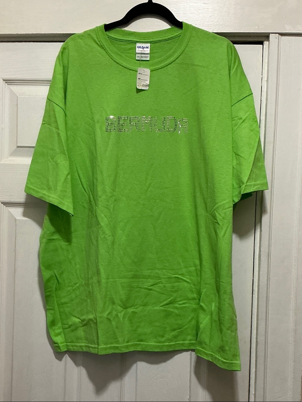 Gildan Men's Neon Lime Green Bermuda Crystal Logo Tee